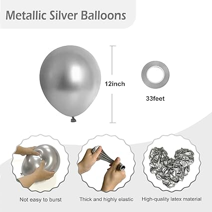 12'' latex Metallic Silver balloon N248-SC