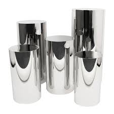 N266-2 Tin Cylindrical Dessert Table 5 Pieces /Set Silver (1)