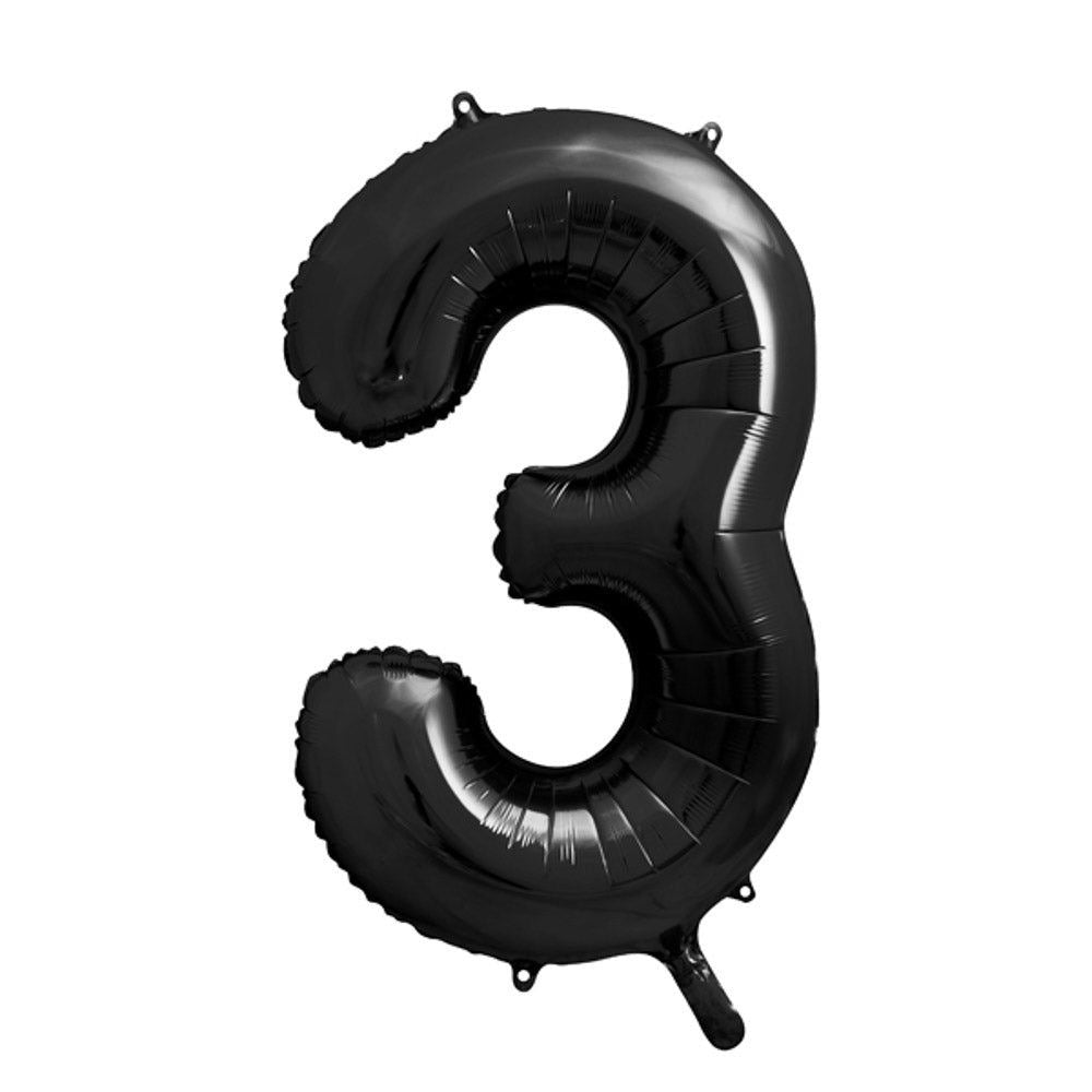 Large 42β Number 3 Black Balloon