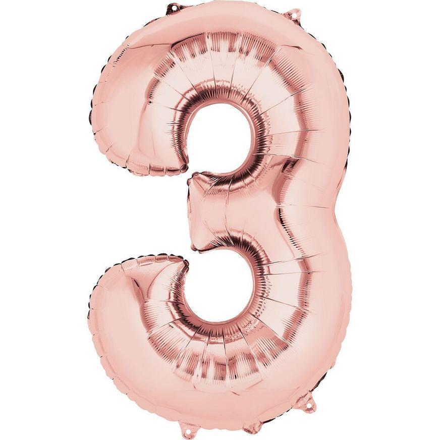Large 42'' Number 3 Rose Gold Foil Balloon.