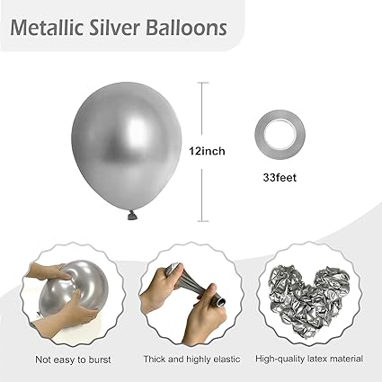 12''  latex Metallic Silver  balloon N248-SC