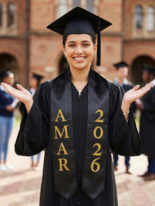 Graduation scarf-Gold Black-Name Customize