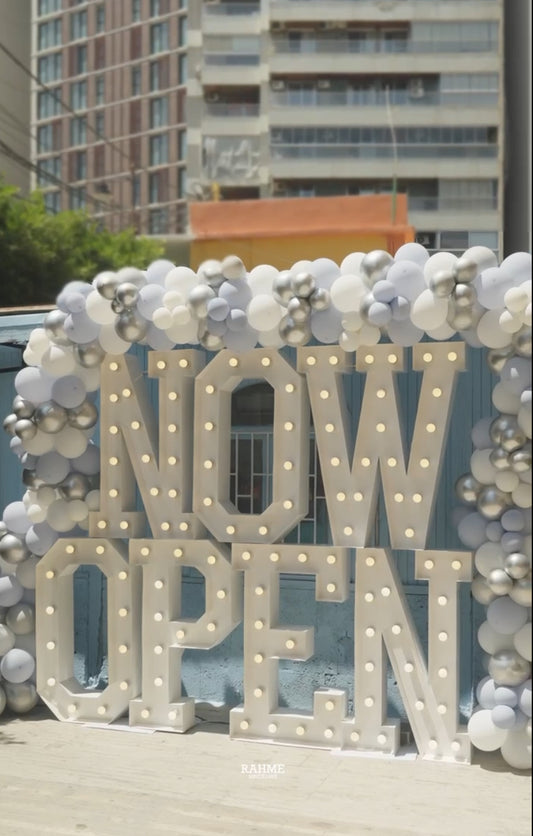 Now Open  (name) - Light Up and Balloons