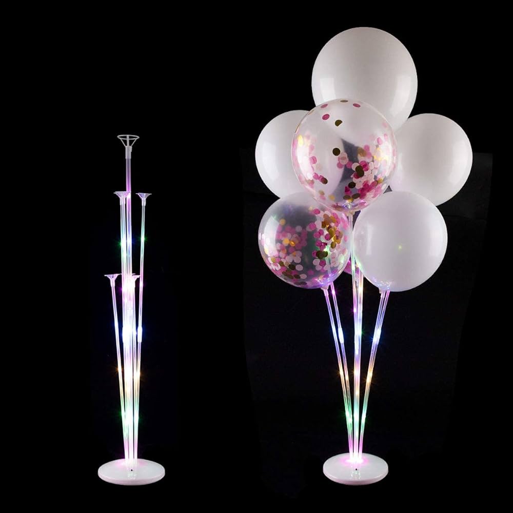 Party Hour Pack of 2 LED Balloon Stand Kit, Balloon Stand Holder with Balloon Cups for Birthday, Wedding, Baby Party Decorations (Colour Light