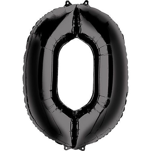 Large 42” Number 0 Black Foil Balloon