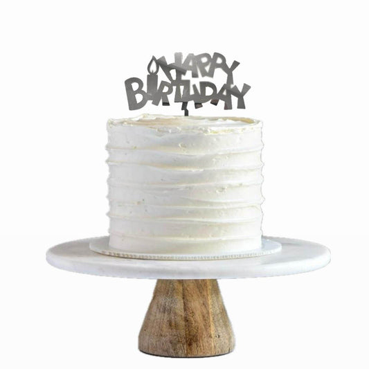 Silver Happy Birthday Cake Topper T0223S