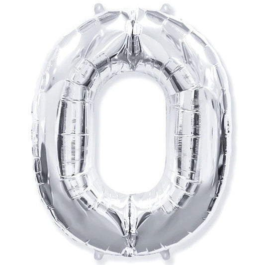 Large 42'' Number 0 Silver Foil Balloon.