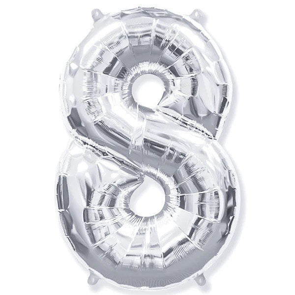 Large 42'' Number 8 Silver Foil Balloon.