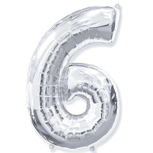 Large 42'' Number 6 Silver Foil Balloon.