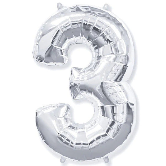 Large 42'' Number 3 Silver Foil Balloon.