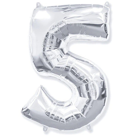 Large 42'' Number 5 Silver Foil Balloon.