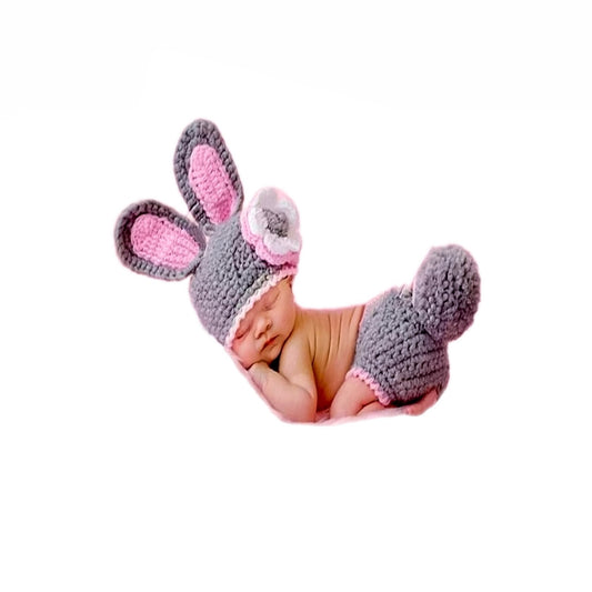 Grey Rabbit Newborn Girl Baby Hat & Pant-88